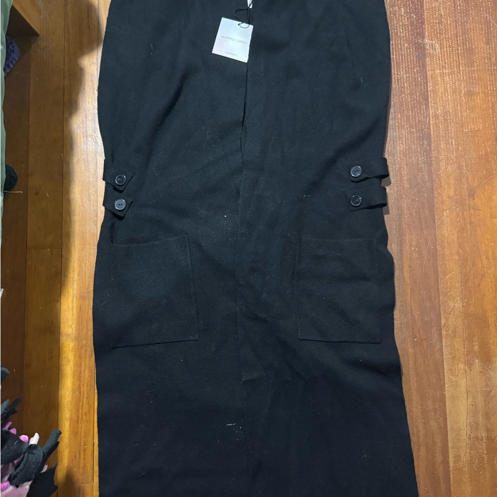 Black long vest with Button Details
